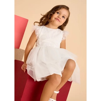 Mayoral Разкроена рокля тюл пайети в мръсно бял цвят за мини момиче Майорал