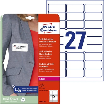 Avery-Zweckform L4784-20 jmenovky 63,5 x 29,6 mm acetátové hedvábí bílá 540 ks
