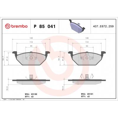 Sada brzdových destiček, vždy 4 kusy v sadě BREMBO P 85 041 (P85041)