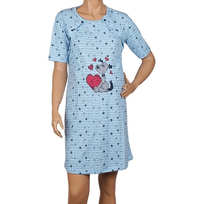 Нощница за кърмачки в синьо с кученце, сърце и бухалчета