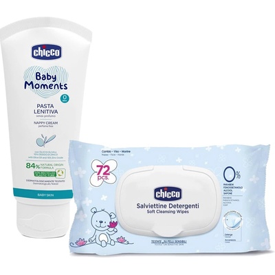 Chicco krém na detský zadoček 100 ml + detské čistiace vlhčené utierky 72 ks darčeková sada