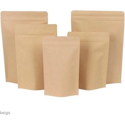 Стоящ хартиен плик с цип 16х27+(2х4, 5), Кафяв alu