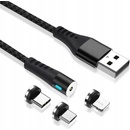 Maxlife MXUC-02 magnetický USB - Lightning + USB-C + microUSB, 2A, 1m, černý