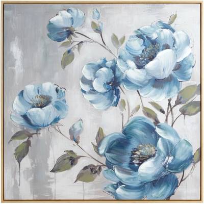 Ručne maľovaný obraz na plátne s motívom modrých ruží I 80x80cm - modrý