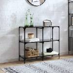 vidaXL Конзолна маса с черен стъклен плот 98x30x81 см стомана (846029)