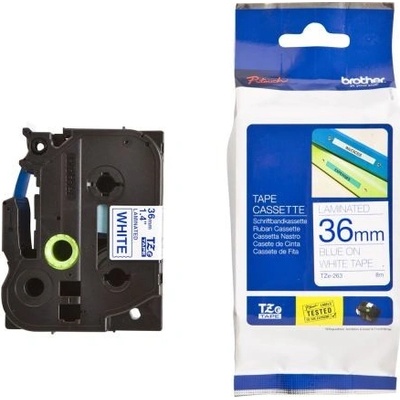 Brother Originální páska TZE-263 36 mm modrý tisk na bílém podkladu
