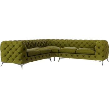 ROPEZ Зелен кадифен ъглов диван Chelsea - Ropez (Chelsea 2+E+2 Riviera 36 Srebrne)