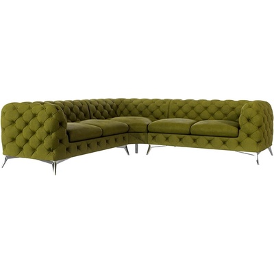 ROPEZ Зелен кадифен ъглов диван Chelsea - Ropez (Chelsea 2+E+2 Riviera 36 Srebrne)