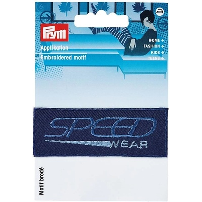 PRYM Nášivka džínsový štítok Speed Wear, obdĺžnik, nažehľovací, tmavo modrá
