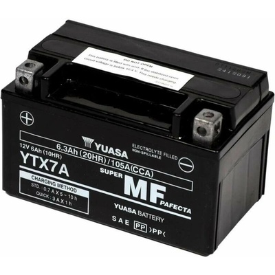 motobaterie 12V, YTX7A, 6,3Ah, 105A, bezúdržbová SUPER MF AGM 150x87x93, YUASA originál (aktivovaná ve výrobě)