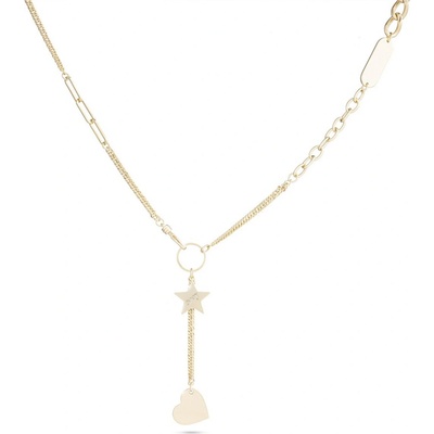 Biju Pozlacený řetízek zlatem, kombinace řetízků ve tvaru písmene ypsilon s hvězdičkou a srdcem 3001534