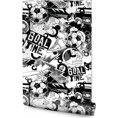 Tapeta v roli Muralo fotbalový míč 53 cm x 10 m černobílá