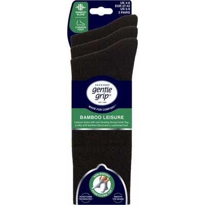 Gentle Grip 3 páry dámske ponožky BAMBUS bez gumičiek s froté chodidlom ČIERNE