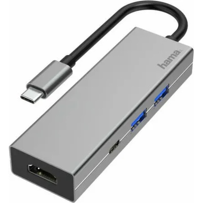 4-портов хъб USB-C HAMA, USB 3.2 Gen1, 2 x USB-A, 1 x USB-C, 1х HDMI, Сребрист (HAMA-200107)