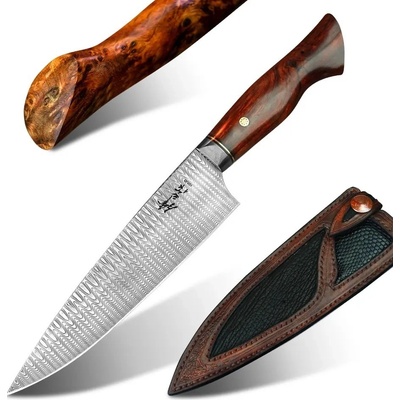 IZMAEL Damaškový kuchynský nôž MASTERPIECE Mikio Hnedá 18.5 cm