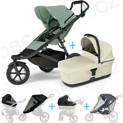 Thule Set 5v1 Urban Glide 3 Mist green s magnetickou sponou 2025 + korba Soft beige + pláštěnky + ochranná síť