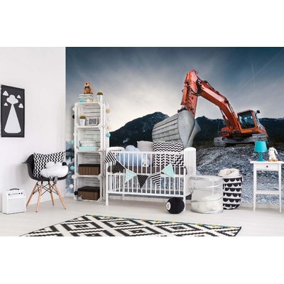 DIMEX ART Самозалепваща се флизелинова фототапета оранжев багер 375 x 250 см