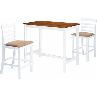 vidaXL Комплект бар маса и столове, 3 части, дървен масив, кафяв и бял (275233)