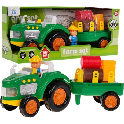 Majlo Toys Veselý traktor pro nejmenší s vlečkou světly a zvuky Farm Set