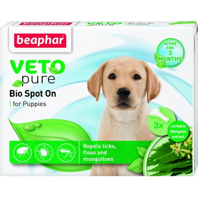 Beaphar Veto Pure Bio Spot On Puppy -Репелентни капки за малки кученца срещу бълхи, кърлежи, паразити 3 броя пипети