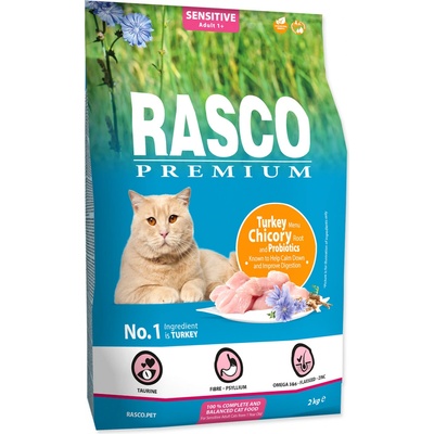 Rasco Premium Cat Kibbles Sensitive Turkey Chicory Root Lactic acid bacteria 2 kg