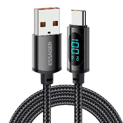 Bomba USB A - Type C TURBO 100W 5A rychlonabíjecí + data LED kabel 1M/2M Barva: Černá, Délka: 1M C101_USBA-USBC_BLACK