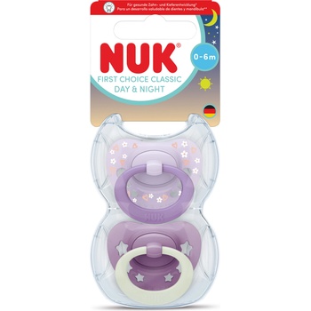 Nuk First Choice биберон залъгалка, силикон, 0-6 мес. , 2 бр. , Day&Night, момиче (10175397)