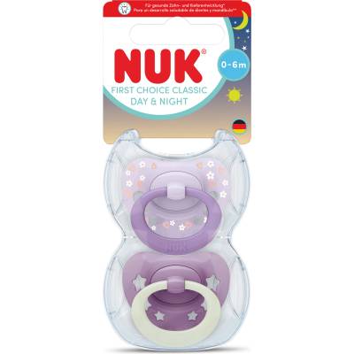 Nuk First Choice биберон залъгалка, силикон, 0-6 мес. , 2 бр. , Day&Night, момиче (10175397)
