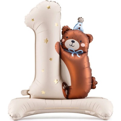 PartyDeco Stojaci fóliový balón číslo 1 70cm strieborný