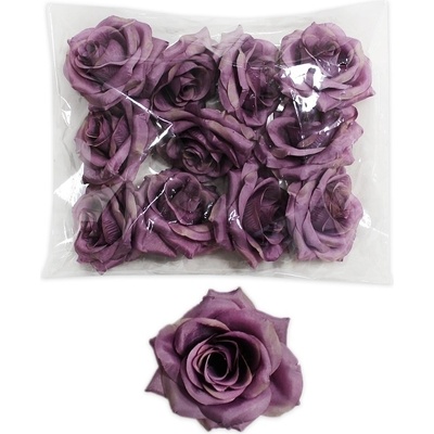 Růže hlava polyester 12ks/8cm fialová