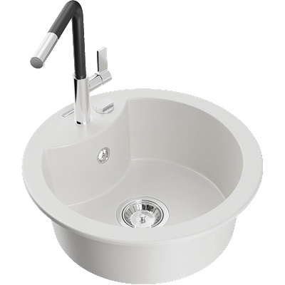 Mexen Diego гранитна мивка с 1 отделение с кухненски кран Flora, бял - 6512-20-670401-07 (6512-20-670401-07)