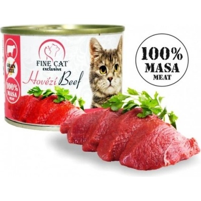 Fine Cat exclusive 100% meat with beef 200gr - Консерва за котки от всички породи със 100% говеждо месо 200гр