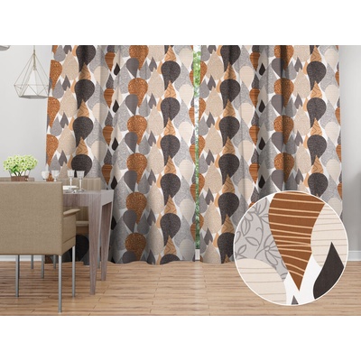 Biante Bavlnený záves Sandra SA-507 Hnedo-sivé kvapky s ornamentami 150x200 cm