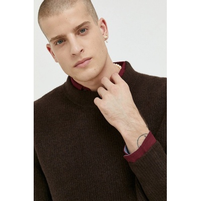 Premium by Jack&Jones Raley pánsky sveter s prímesou vlny s polorolákom hnedá