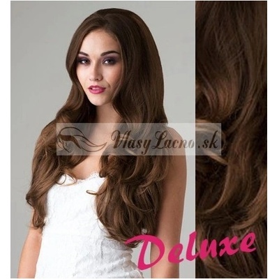 DELUXE stredne hnedé Clip in vlasy vlnité 50-53 cm