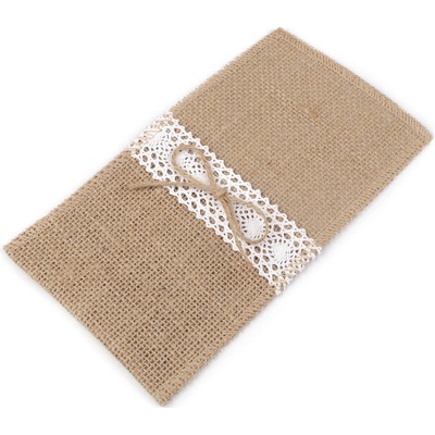 Prima-obchod Jutová kapsa na příbory s krajkou 11x20 cm, barva 3 (4) režná přírodní