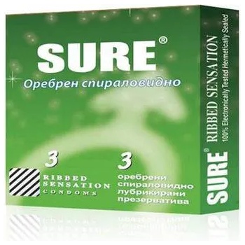Image 1 of Презервативи зелен с ябълка Sure Ribbed