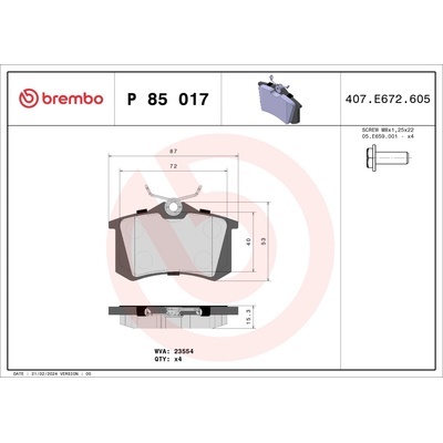 Sada brzdových platničiek, vždy 4 kusy v sade BREMBO P 85 017 (P85017)