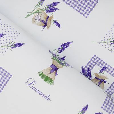 PVC obrus Levandule na bielom PV-086 - metráž š. 140 cm
