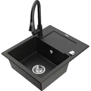 Mexen Enzo мивка гранитна с 1 отделение с отцедник и кухненски смесител Elia, черен/златен металик - 6506-75-670101-70 (6506-75-670101-70)