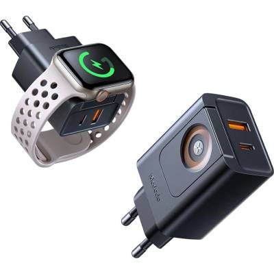 Mcdodo Стенен адаптер Travel Companion Series - Mcdodo (CH-3700) - с вградено Apple Watch зарядно, 30W, USB-A/C - Черен