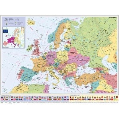 Nástenná mapa, 70x100cm, kovová lišta, Európske krajiny a Európska únia, STIEFEL- výrobok v MJ