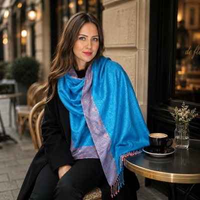 Šál Pašmína Vivienna modrá – Zboží Dáma