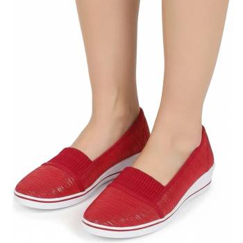 Дамски платнени обувки в червено с лъскав златист ефект