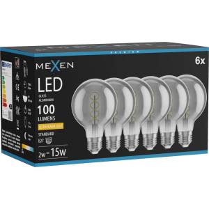 Mexen Vintis 6x LED спирална нажежаема жичка E27, G80, 2W, Топла - 2200K, 100 лм, дим (L165-E27-0222-70x06)