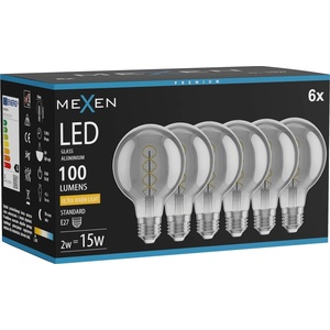 Mexen Vintis 6x LED спирална нажежаема жичка E27, G80, 2W, Топла - 2200K, 100 лм, дим (L165-E27-0222-70x06)