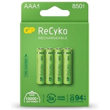 GP Batteries Акумулаторна Батерия GP R03 AAA 850mAh NiMH 85AAAHCE-EB4 RECYKO, 4 бр. в опаковка (GP-BR-85AAAHCE-EB4)