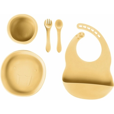 Zopa Silicone Set miska s prísavkou 1 ks + tanier s prísavkou 1 ks + podbradníček 1 ks + príbor 2 ks