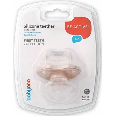 BabyOno silikonové kousátko ve tvaru dudlíku s krytem béžová