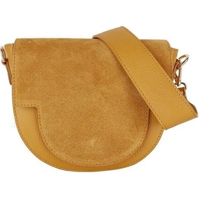 Vera Pelle Menšia dámska kožená crossbody kabelka Talianska Selena senape žltá